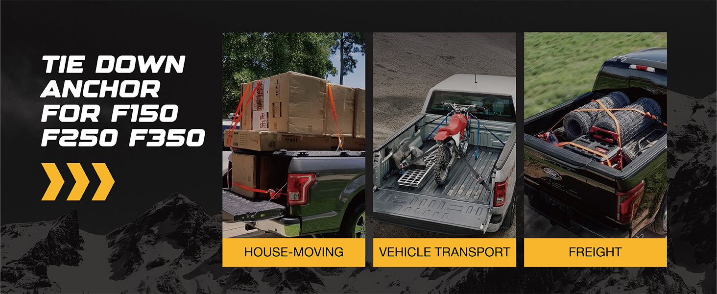 RETRUE Truck Bed Tie Down Anchors is adapted to various scenarios such as moving, vehicle transportation, freight transportation, etc.