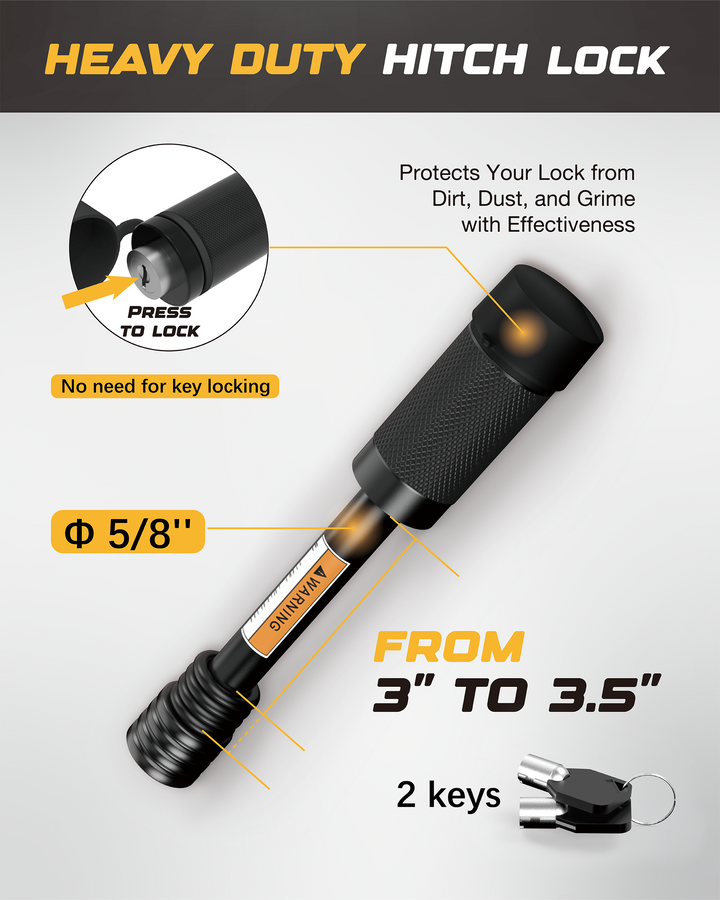 5/8-inch diameter locking traction pin. Adapted rubber key slot cap is all-weather proof keeps keyhole safe and clean.