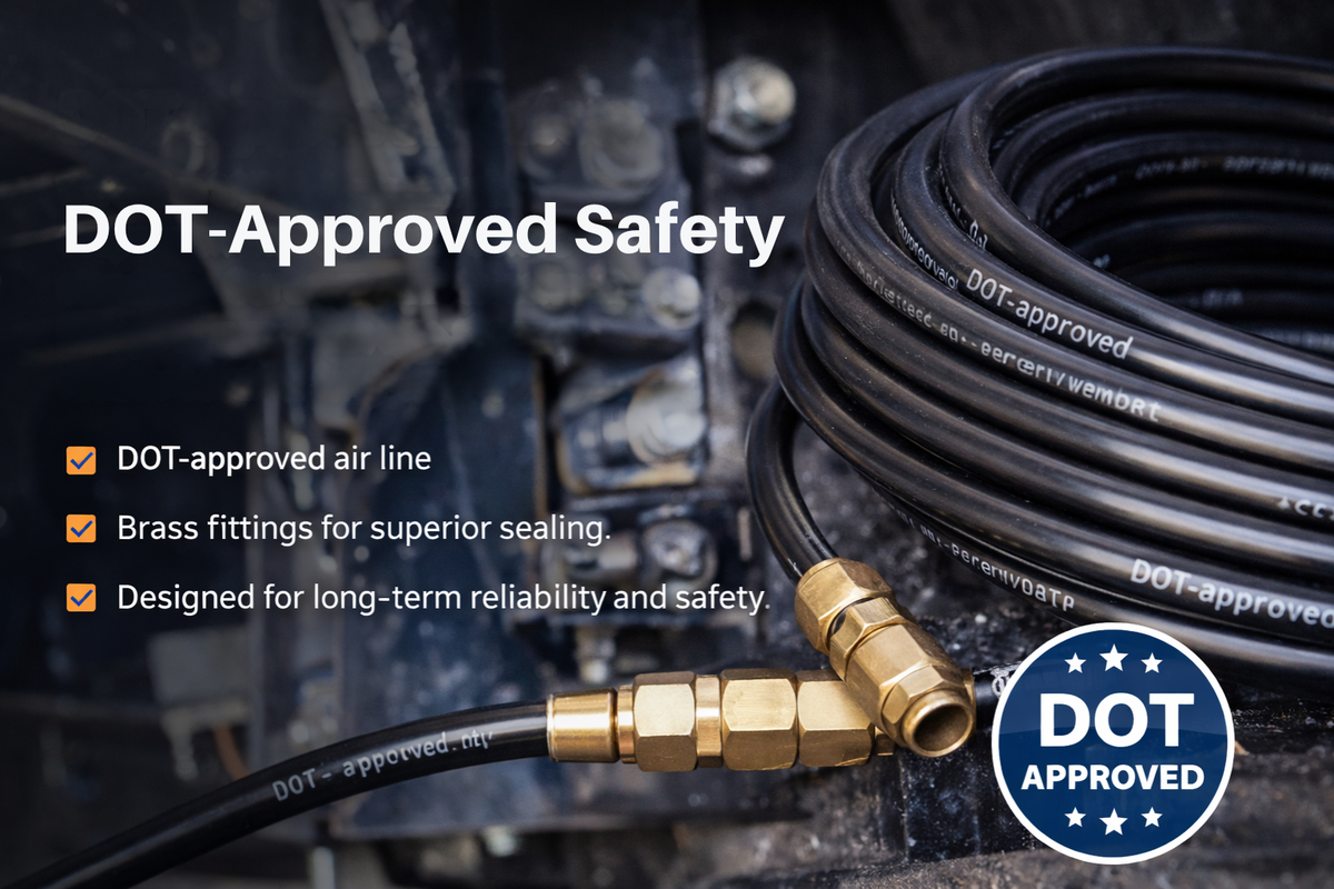 RETRUE DOT-approved air line with brass fittings for air suspension kits, air bag suspension systems, truck load leveling, towing safety, and long-term sealing reliability