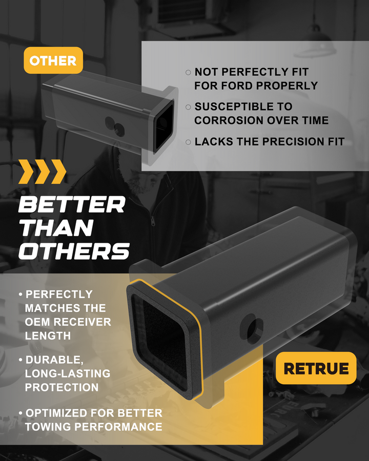 Compared with other brands, the RETRUE Receiver Reducer Adapter perfectly matches the length of the original factory receiver, is durable and can be optimized to improve the performance of the trailer.