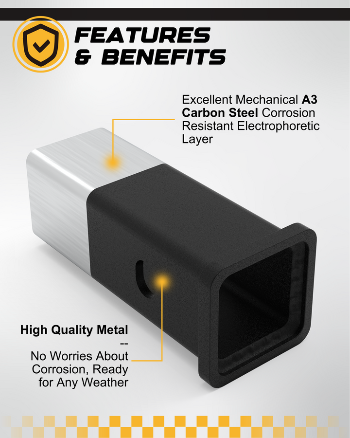RETRUE_Receiver_Reducer_Adapter_features_and_benefits：Excellent Mechanical A3 Carbon Steel Corrosion Resistant Electrophoretic Layer; High Quality Metal, No Worries About Corrosion, Ready for Any Weather.