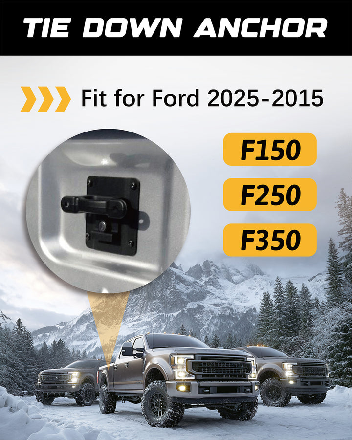 RETRUE Truck Bed Tie Down Anchors Adapted to vehicle models, applicable to Ford F150, F250, F350 models from 2015 to 2025.