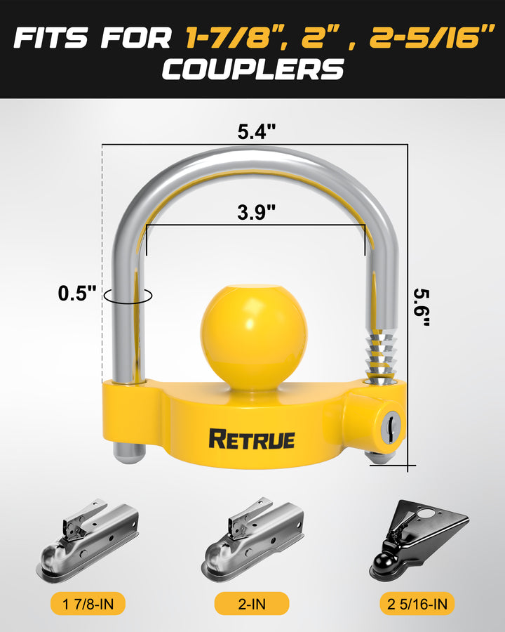 Display of RETRUE Coupler Ball Lock lock dimensions.