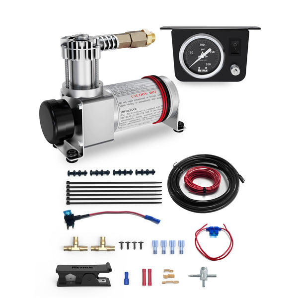 Universal Truck Air Bag Compressor System with Gauge - RACS001 Rapid Inflation Kit